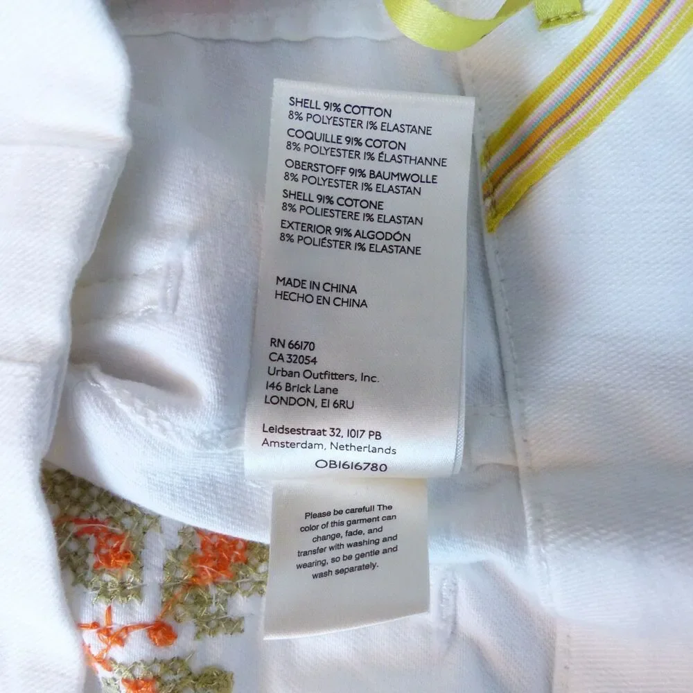 Maeve Anthropologie Colette Jeans 30 White Floral Embroidered Crop Wide Leg Boho